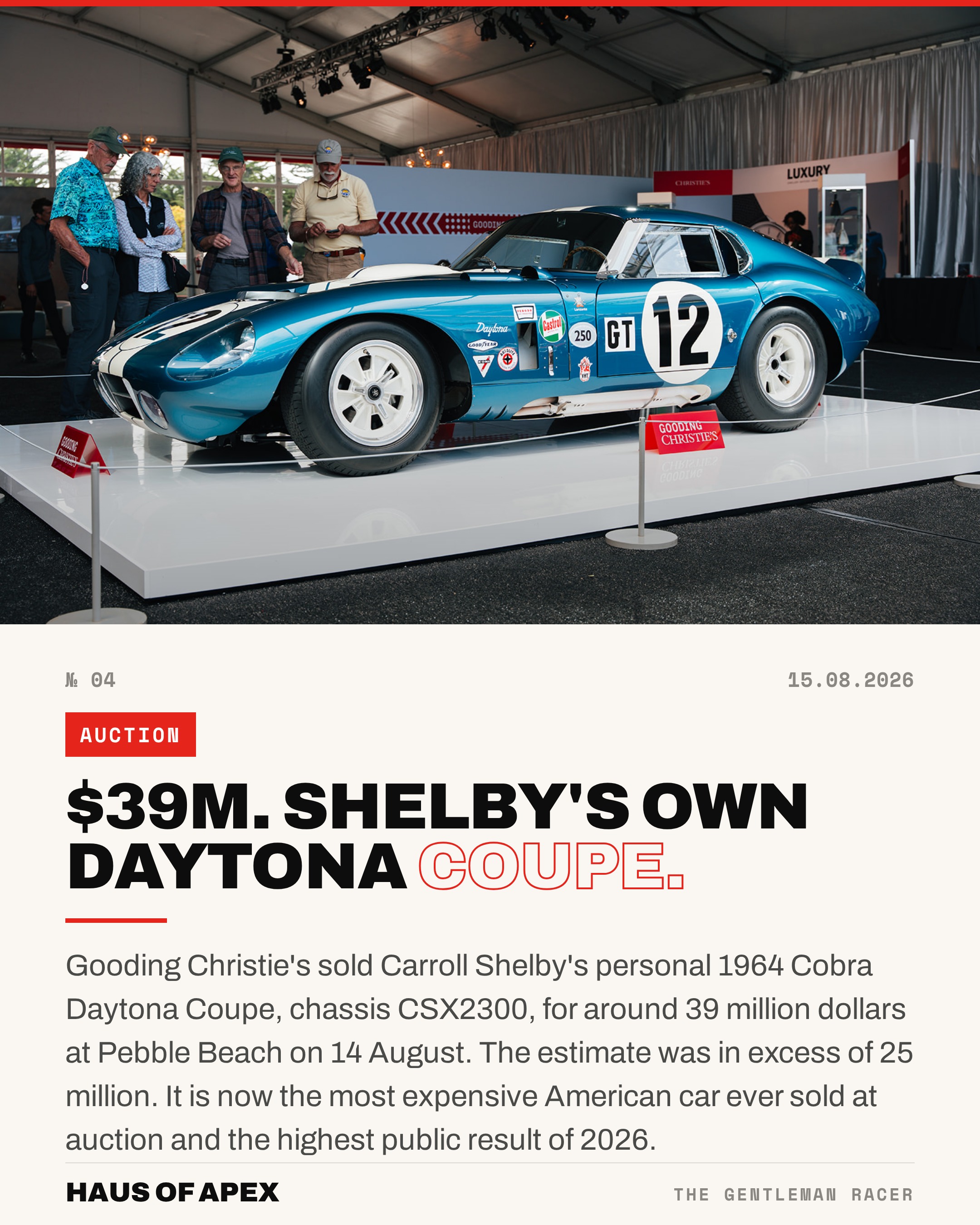 $39M. Shelby's Own Daytona Coupe.