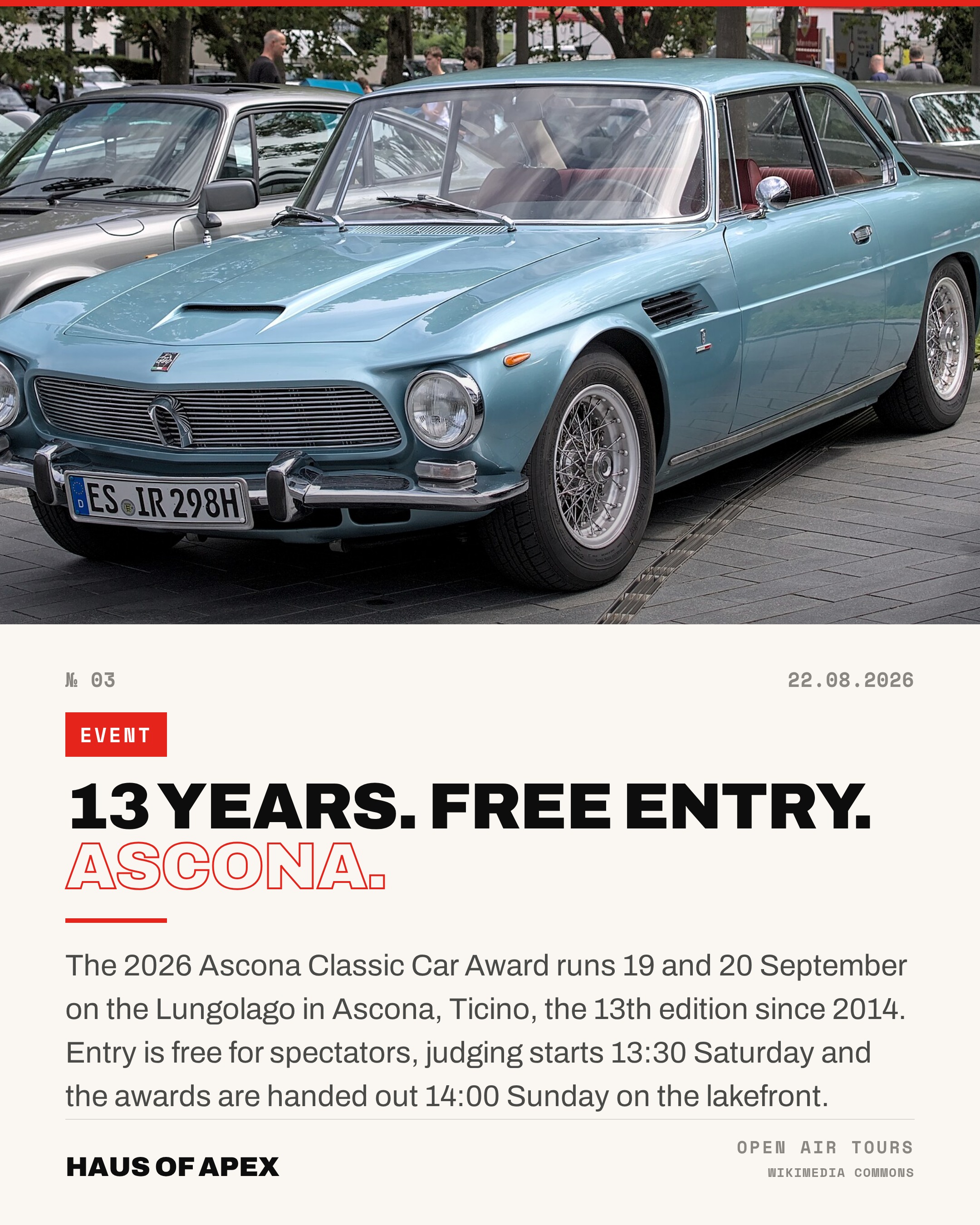 13 Years. Free Entry. Ascona.