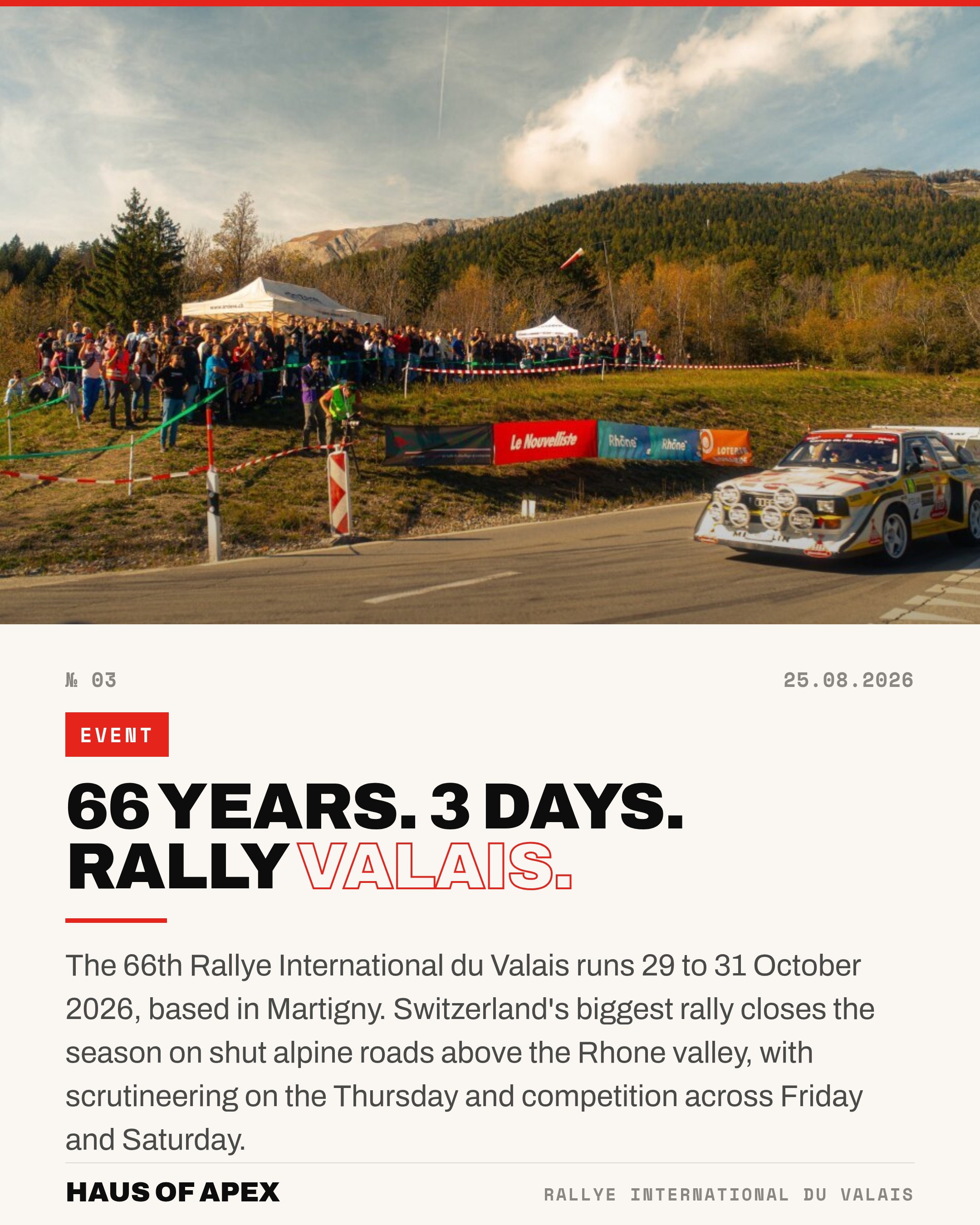 66 Years. 3 Days. Rally Valais.